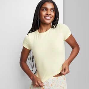 Wild Fable Womens S Fitted Short Sleeve T Shirt Light Yellow Cropped